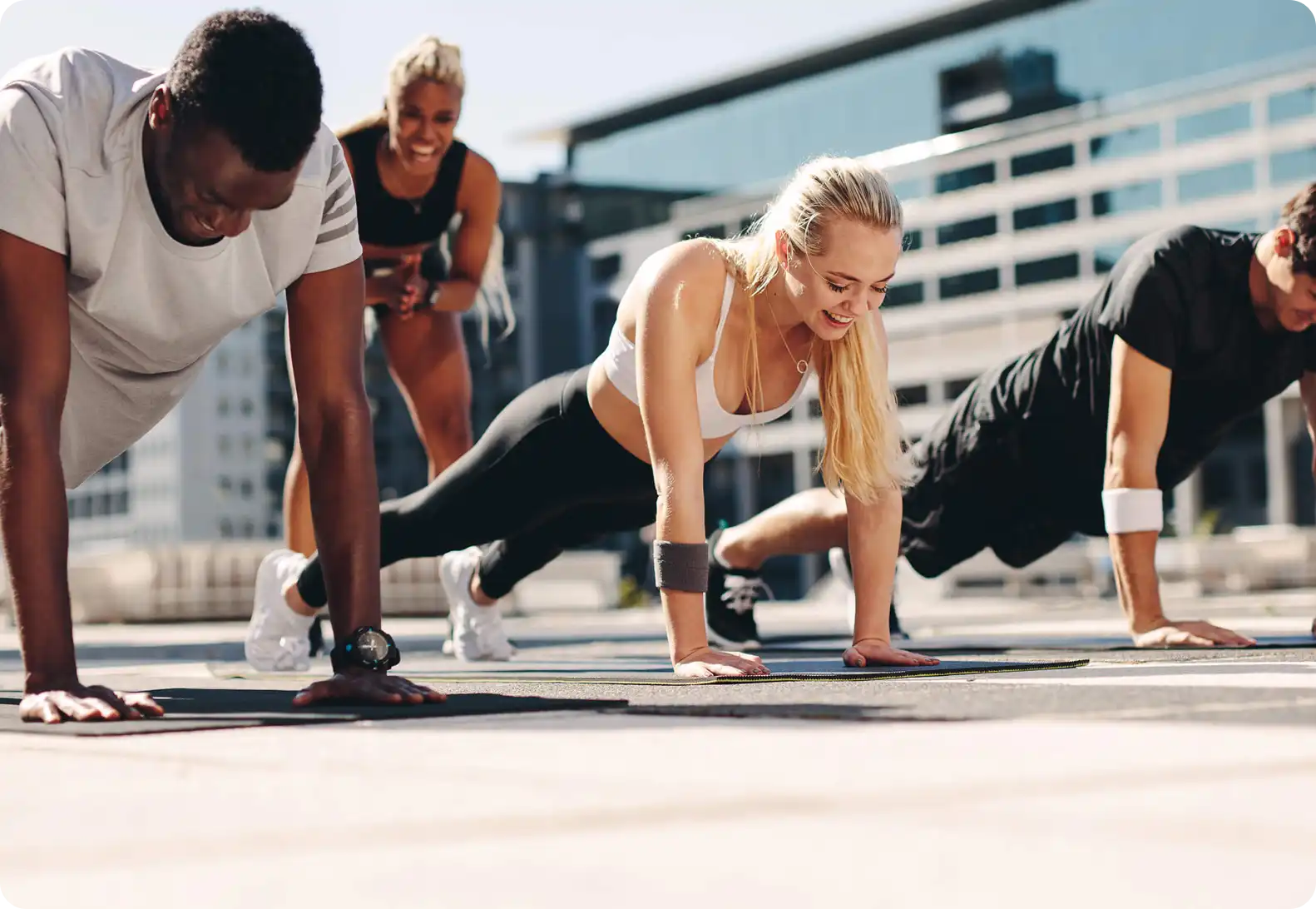 People do plank exercise in group